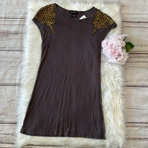 Brown Jersey Dress with Gold Accents